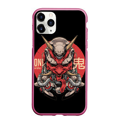 Чехол iPhone 11 Pro матовый Cyber Oni Samurai, цвет: 3D-малиновый