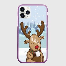 Чехол iPhone 11 Pro матовый Олень с кружкой, цвет: 3D-фиолетовый
