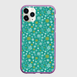 Чехол iPhone 11 Pro матовый Снежинки, цвет: 3D-фиолетовый