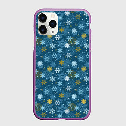Чехол iPhone 11 Pro матовый Снежинки, цвет: 3D-фиолетовый