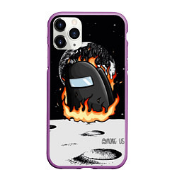 Чехол iPhone 11 Pro матовый Among Us fire, цвет: 3D-фиолетовый