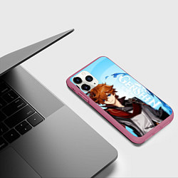 Чехол iPhone 11 Pro матовый GENSHIN IMPACT, ТАРТАЛЬЯ, цвет: 3D-малиновый — фото 2