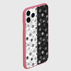 Чехол iPhone 11 Pro матовый Чёрно-Белые Снежинки, цвет: 3D-малиновый — фото 2