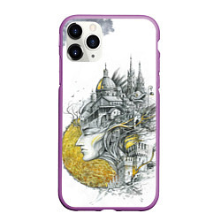 Чехол iPhone 11 Pro матовый Город в голове, цвет: 3D-фиолетовый