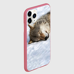 Чехол iPhone 11 Pro матовый Спящий Волк, цвет: 3D-малиновый — фото 2