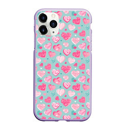 Чехол iPhone 11 Pro матовый Сердечки в разных стилях, цвет: 3D-светло-сиреневый