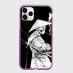 Чехол iPhone 11 Pro матовый Самурай скелет с трубкой, цвет: 3D-фиолетовый