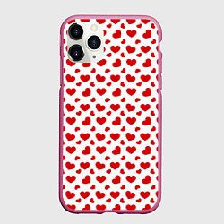 Чехол iPhone 11 Pro матовый Сердечки, цвет: 3D-малиновый