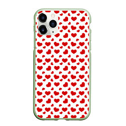 Чехол iPhone 11 Pro матовый Сердечки, цвет: 3D-салатовый
