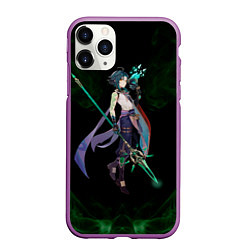 Чехол iPhone 11 Pro матовый Genshin Impact - Xiao, цвет: 3D-фиолетовый