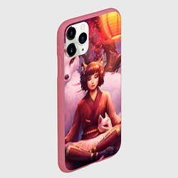 Чехол iPhone 11 Pro матовый Девушка-лиса, цвет: 3D-малиновый — фото 2