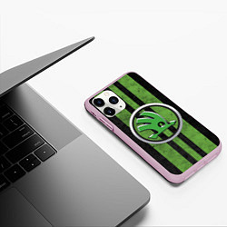 Чехол iPhone 11 Pro матовый Skoda Green Logo Z, цвет: 3D-розовый — фото 2