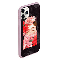 Чехол iPhone 11 Pro матовый Flowers girl, цвет: 3D-розовый — фото 2