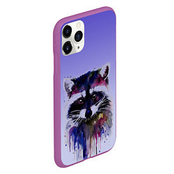 Чехол iPhone 11 Pro матовый Енот акварелью потеки, цвет: 3D-фиолетовый — фото 2