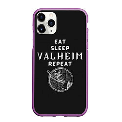 Чехол iPhone 11 Pro матовый Eat Sleep Valheim Repeat, цвет: 3D-фиолетовый