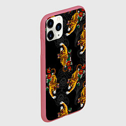 Чехол iPhone 11 Pro матовый Японский стиль - тигры, цвет: 3D-малиновый — фото 2