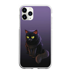 Чехол iPhone 11 Pro матовый Черный кот на фиолетовом, цвет: 3D-белый