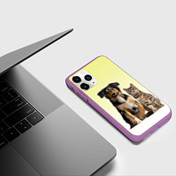 Чехол iPhone 11 Pro матовый Кошка и собака друзья, цвет: 3D-фиолетовый — фото 2