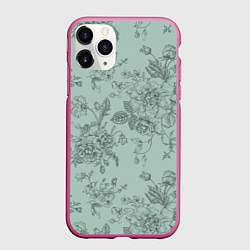Чехол iPhone 11 Pro матовый Пионы и розы, цвет: 3D-малиновый