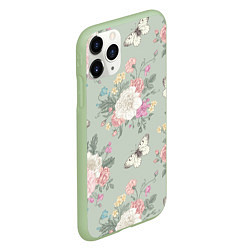 Чехол iPhone 11 Pro матовый Бабочки в цветах, цвет: 3D-салатовый — фото 2