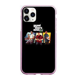 Чехол iPhone 11 Pro матовый Grand Theft Auto V персонажи, цвет: 3D-розовый