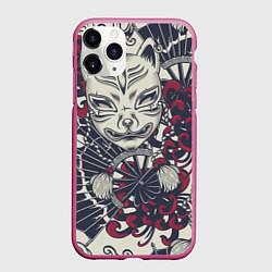 Чехол iPhone 11 Pro матовый Маска Кицунэ Маска лисы, цвет: 3D-малиновый