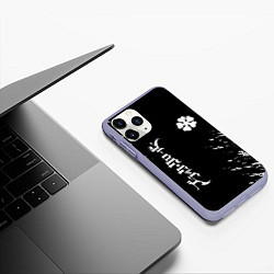 Чехол iPhone 11 Pro матовый Черный клевер, цвет: 3D-светло-сиреневый — фото 2