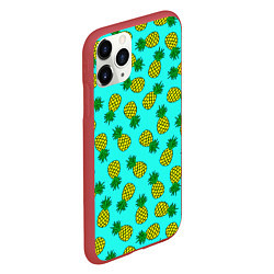 Чехол iPhone 11 Pro матовый Ананасы аква, цвет: 3D-красный — фото 2