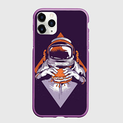 Чехол iPhone 11 Pro матовый Космонавт ест бургер, цвет: 3D-фиолетовый