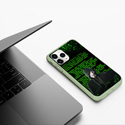 Чехол iPhone 11 Pro матовый Матрица мата Анонимус, цвет: 3D-салатовый — фото 2