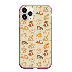 Чехол iPhone 11 Pro матовый Шиба-Ину, цвет: 3D-малиновый