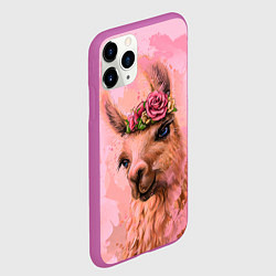 Чехол iPhone 11 Pro матовый Лама с цветами, цвет: 3D-фиолетовый — фото 2