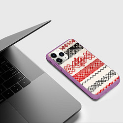 Чехол iPhone 11 Pro матовый Славянский узор красно-черный, цвет: 3D-фиолетовый — фото 2