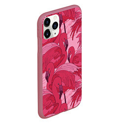 Чехол iPhone 11 Pro матовый Розовые фламинго, цвет: 3D-малиновый — фото 2