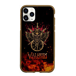 Чехол iPhone 11 Pro матовый Valheim символ черепа, цвет: 3D-коричневый