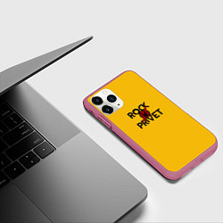 Чехол iPhone 11 Pro матовый Rock privet, цвет: 3D-малиновый — фото 2
