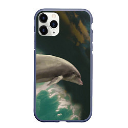 Чехол iPhone 11 Pro матовый Дельфин в облаках
