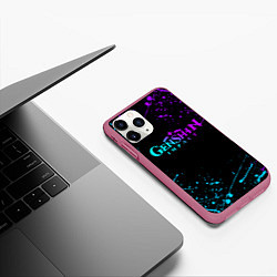 Чехол iPhone 11 Pro матовый GENSHIN IMPACT NEON LOGO, цвет: 3D-малиновый — фото 2