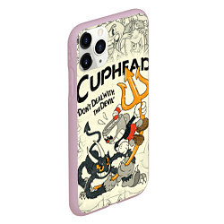 Чехол iPhone 11 Pro матовый Cuphead and Devil, цвет: 3D-розовый — фото 2