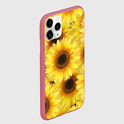 Чехол iPhone 11 Pro матовый Подсолнухи в поле, цвет: 3D-малиновый — фото 2