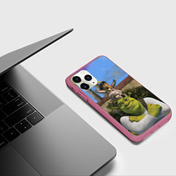Чехол iPhone 11 Pro матовый Шрек, Кот и Осёл, цвет: 3D-малиновый — фото 2