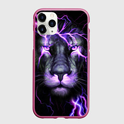 Чехол iPhone 11 Pro матовый НЕОНОВЫЙ ЛЕВ NEON LION, цвет: 3D-малиновый