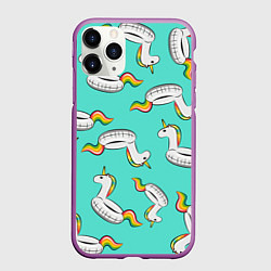 Чехол iPhone 11 Pro матовый Единорог Круг, цвет: 3D-фиолетовый