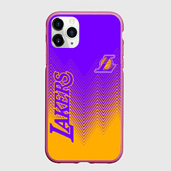 Чехол iPhone 11 Pro матовый LOS ANGELES LAKERS ЛЕЙКЕРС, цвет: 3D-малиновый
