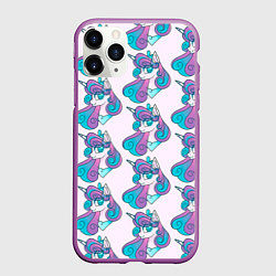 Чехол iPhone 11 Pro матовый Пони узор, цвет: 3D-фиолетовый