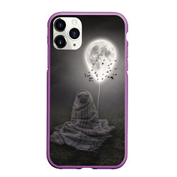 Чехол iPhone 11 Pro матовый Мопс и луна, цвет: 3D-фиолетовый