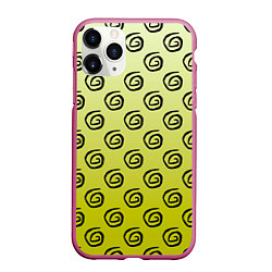 Чехол iPhone 11 Pro матовый Узор спиральки на желтом фоне, цвет: 3D-малиновый