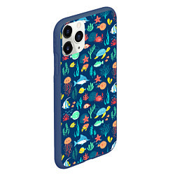 Чехол iPhone 11 Pro матовый Морские жители, цвет: 3D-тёмно-синий — фото 2