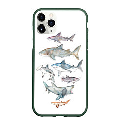Чехол iPhone 11 Pro матовый Акулы, цвет: 3D-темно-зеленый