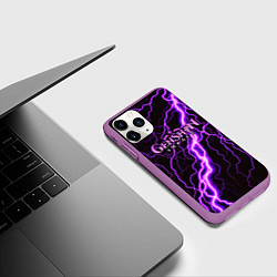 Чехол iPhone 11 Pro матовый GENSHIN IMPACT МОЛНИЯ НЕОН, цвет: 3D-фиолетовый — фото 2